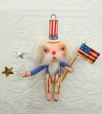 Vintage Style Uncle Sam Ornament – Handmade Spun Cotton Folk Art Patriotic Decoration