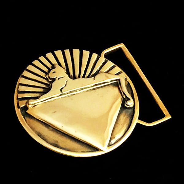 Image of Cats Belt Buckle cast in Yellow Brass