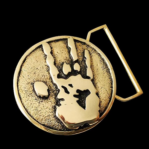 Image of Jerry Hand Print Belt Buckle Cast in Yellow Brass