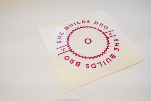 Image of She Builds Bro Sticker - Pink