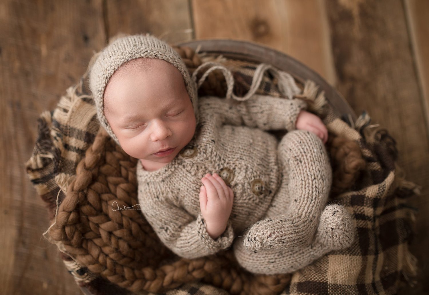 Image of Newborn Tweed Footie Pajamas and Bonnet Set