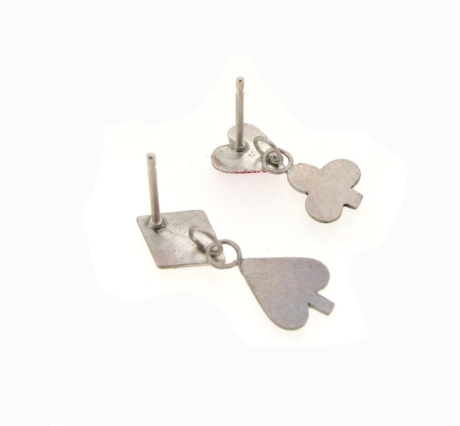 {NEW} Wonderland Playing Card Enamel Heart Suit Earrings