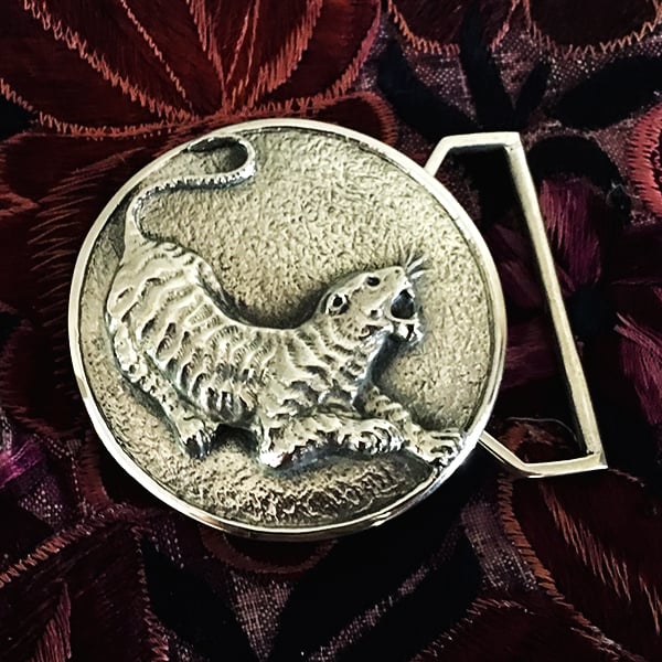 Image of The Tiger Belt Buckle Cast in White Brass