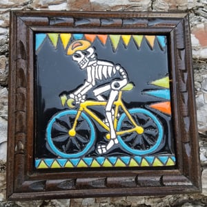 Image of Skeleton on Bicycle Coaster Tile