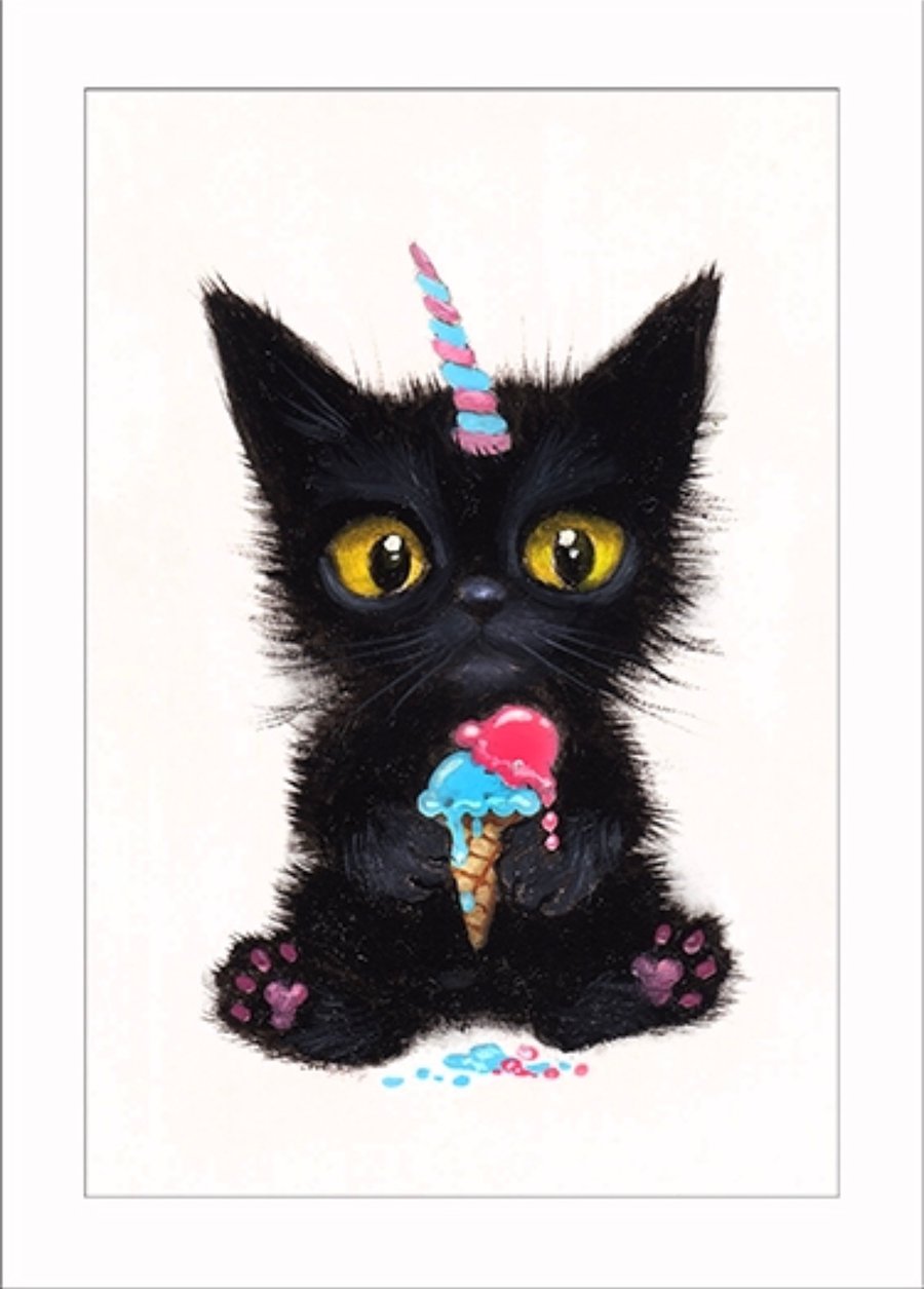 Image of “Caticorn” archival ACEO print