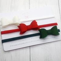 Image 1 of Set of 3 Small Christmas Felt Bows - Choice of Headband or Clip