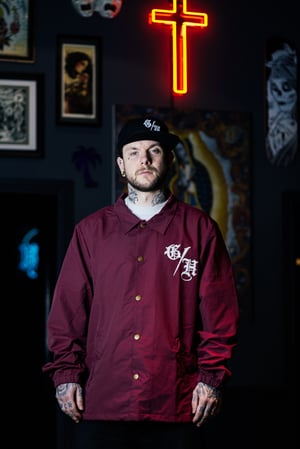 Image of Ghost House Coach Jacket - Maroon with White Print