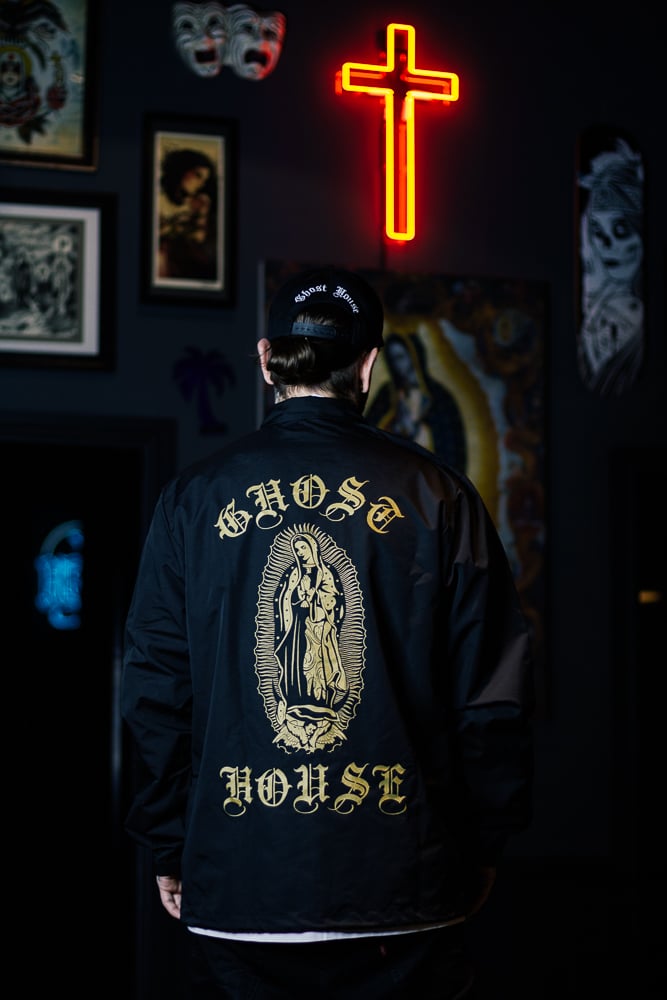 Image of Ghost House Coach Jacket - Black with Gold Print