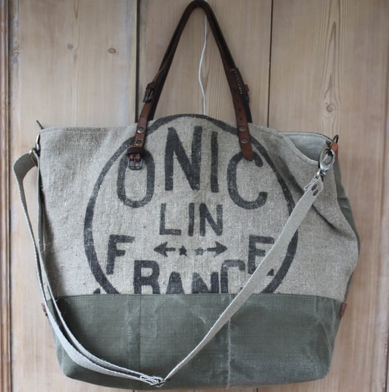 Image of Cabas XL military & lin brut.
