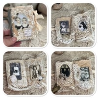 Image 2 of Vintage white tin with snippet book and lace samples