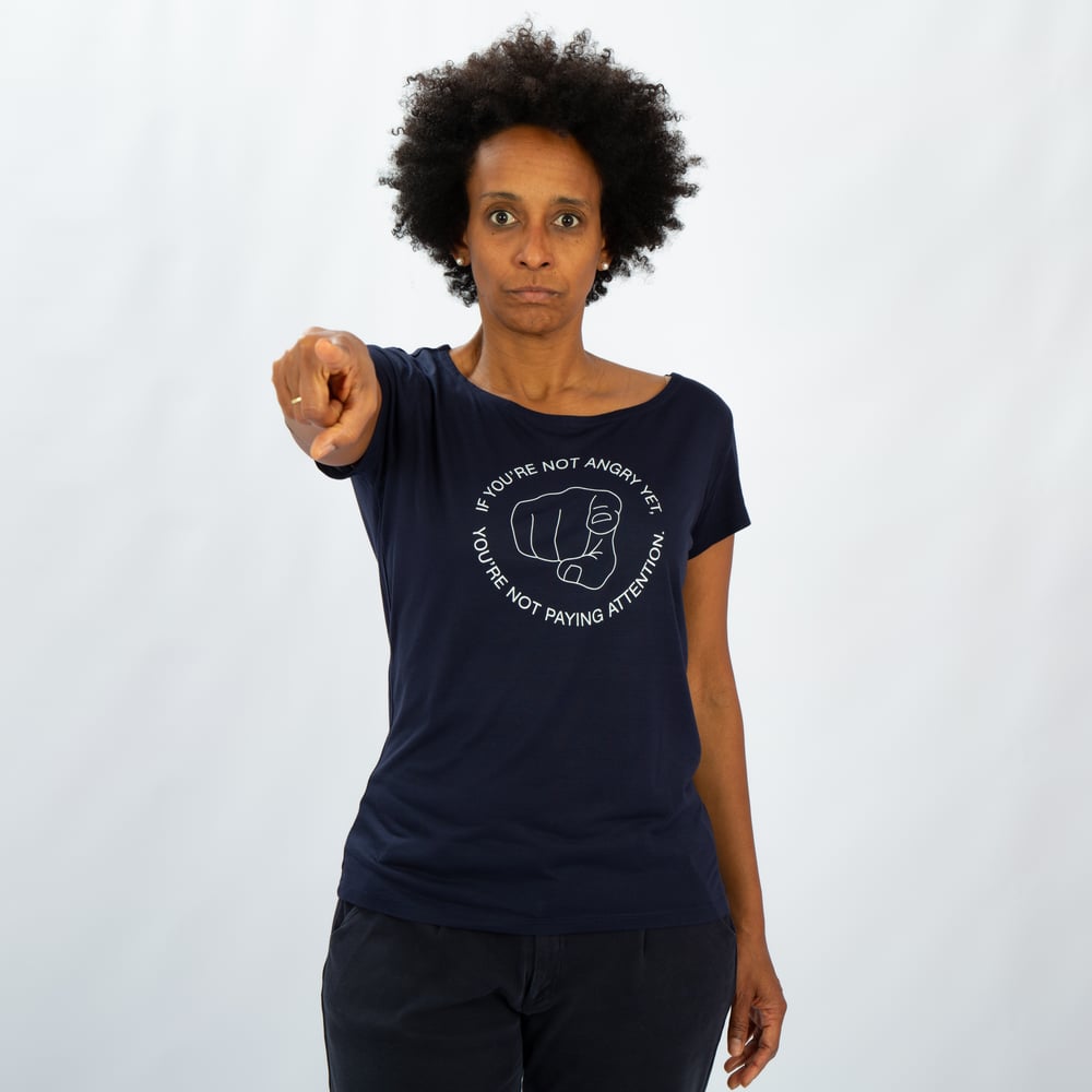 Image of T-SHIRT WOMAN short sleeve SLOGAN navy