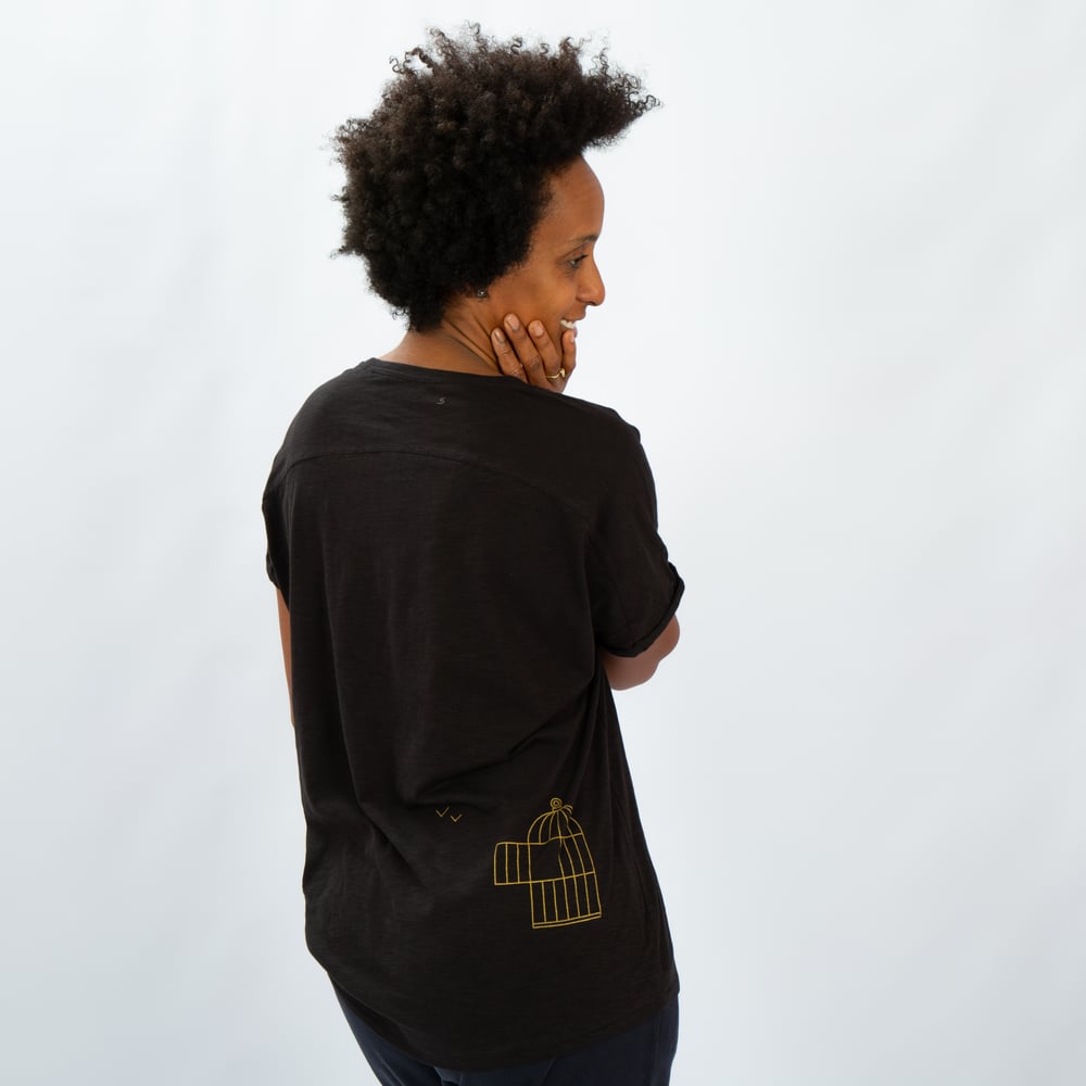 Image of T-SHIRT WOMAN short sleeve BIRDCAGE (on the back) black