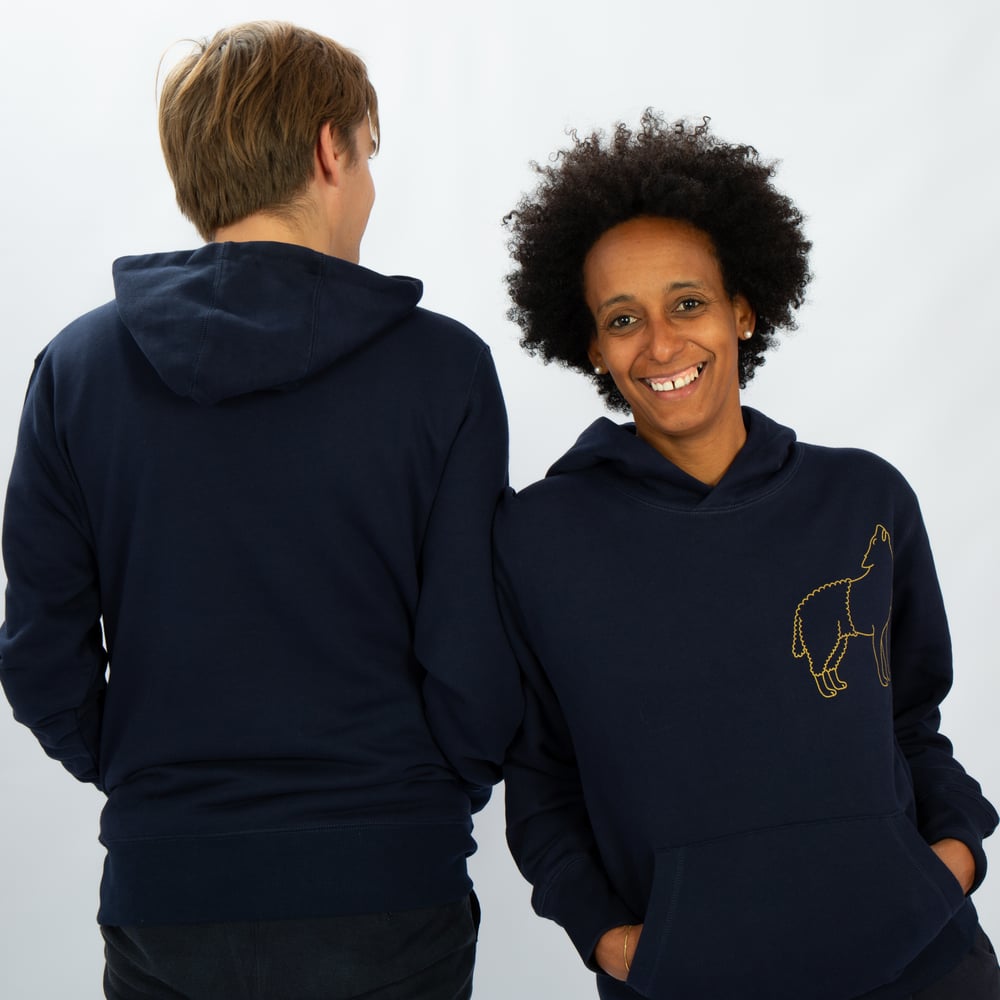 Image of HOODY MAN / WOMAN pocket on the front WOLFSHEEP navy
