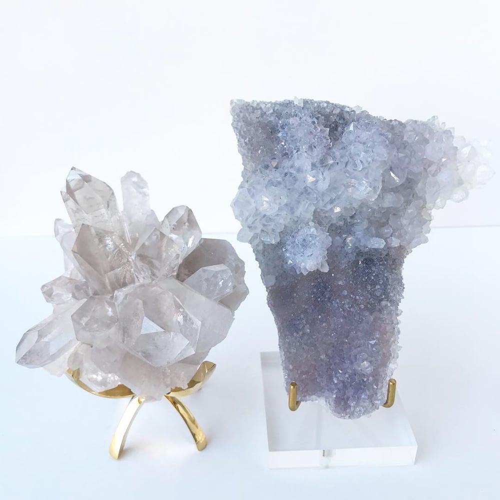 Image of Amethyst Spirit Quartz Crystal no.568 + Lucite and Brass Stand Pairing