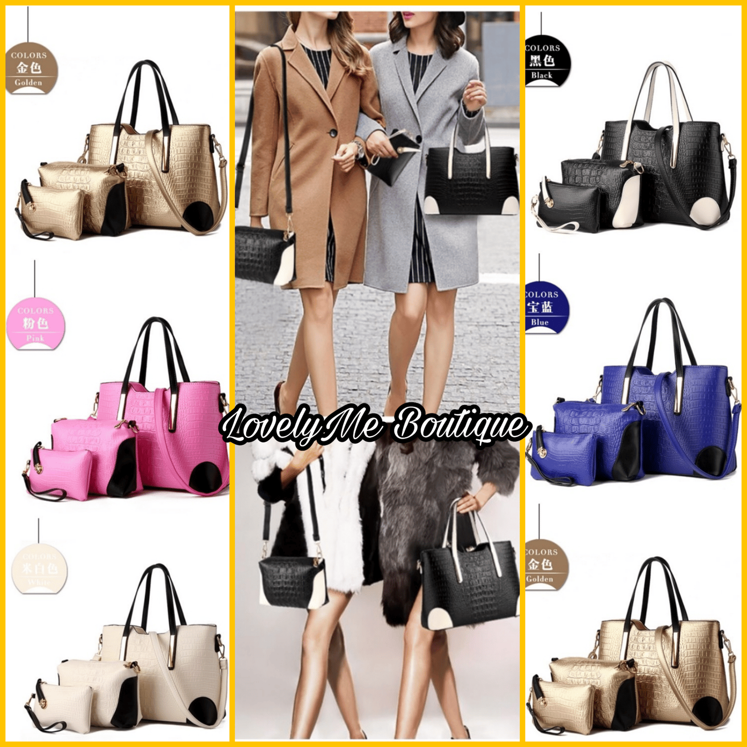 Image of Crocodile Texture Fashion Handbag 3 piece Set