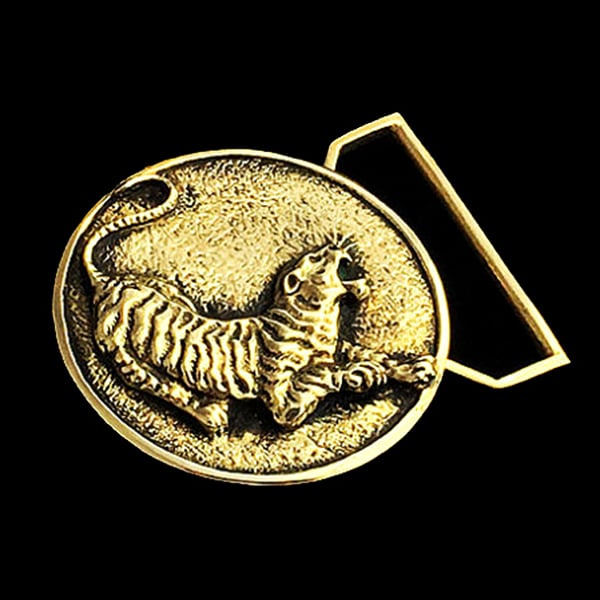Image of The Tiger Belt Buckle Cast in Yellow Brass