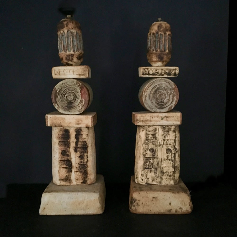Image of Set of Two Bernard Rooke Studio Ceramic Totem Lamps, England, 1960s