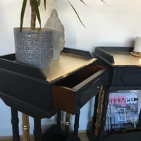 Image 2 of A pair of dark grey & Gold leaf Bedside Tables 
