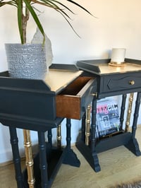 Image 3 of A pair of dark grey & Gold leaf Bedside Tables 