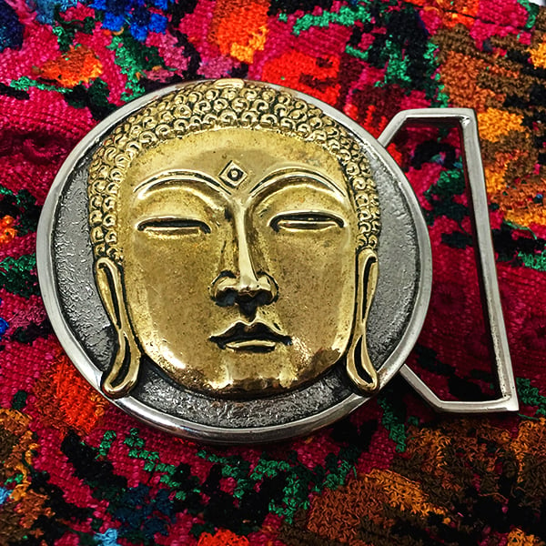 Image of Buddha Belt Buckle Cast in White and Yellow Brass