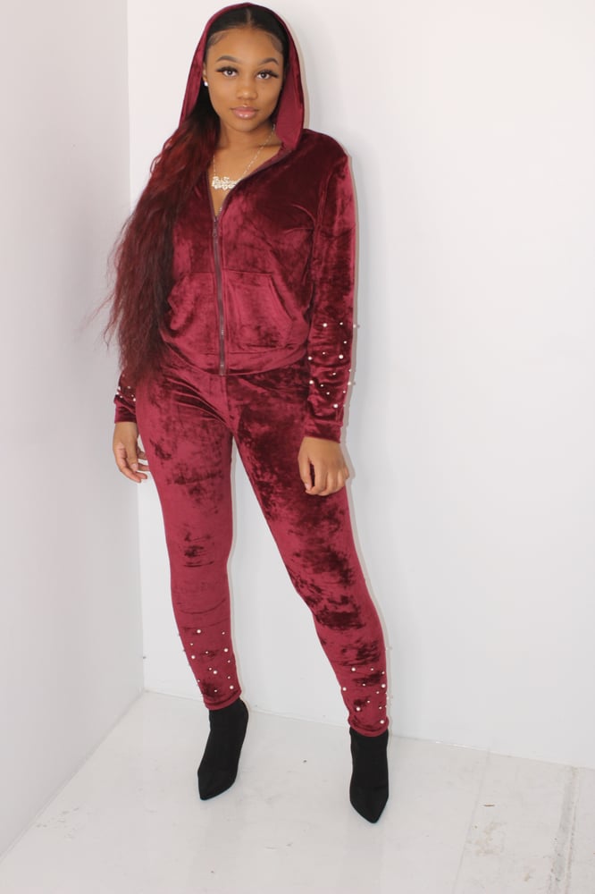 Image of burgundy velvet set