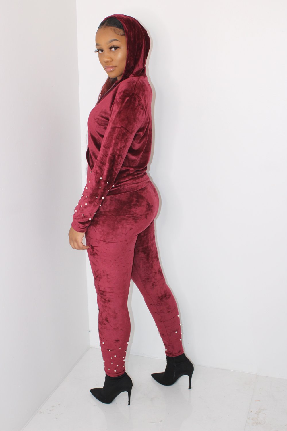 Image of burgundy velvet set