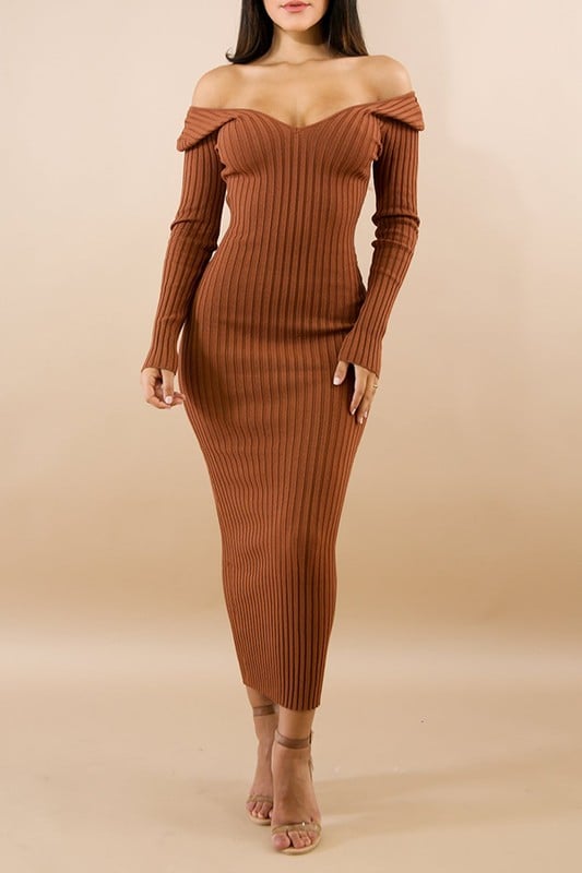 Image of RIB KNIT LONG SLEEVE MIDI