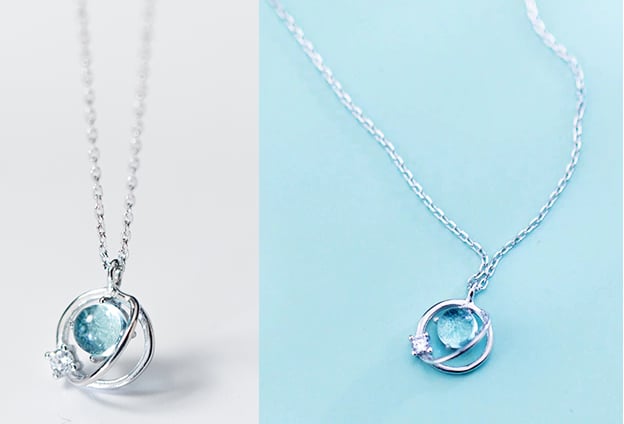 Image of collier en argent pour femme avec penditif Crystal COULEUR MER