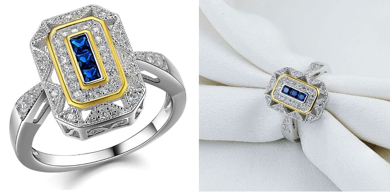 Image of Bague pour femme en Argent  Massif 925 Couleur blanche et or, Pierre en ZIRCON Bleu 