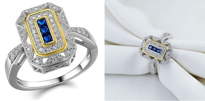 Image of Bague pour femme en Argent  Massif 925 Couleur blanche et or, Pierre en ZIRCON Bleu 