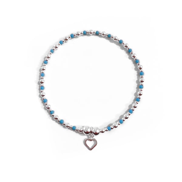 Image of Sterling Silver & Turquoise Heart Charm Bracelet