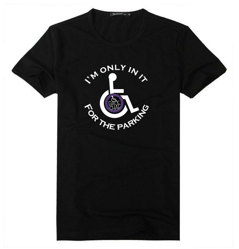 Image of 'iN iT FOR THE PARKiNG' Wheelchair Tshirt - in black