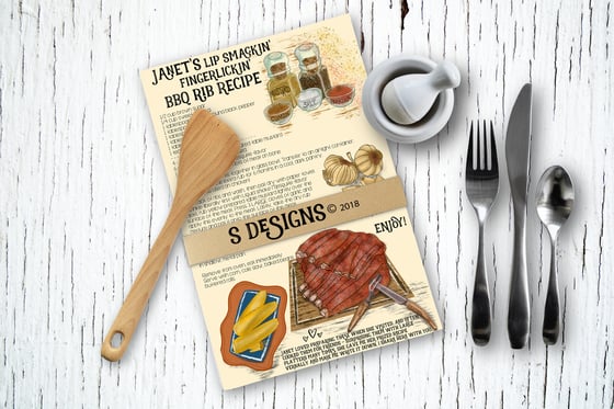 Image of Kitchen Dish Tea Towel Illustrated Hand-drawn Recipe BBQ Ribs