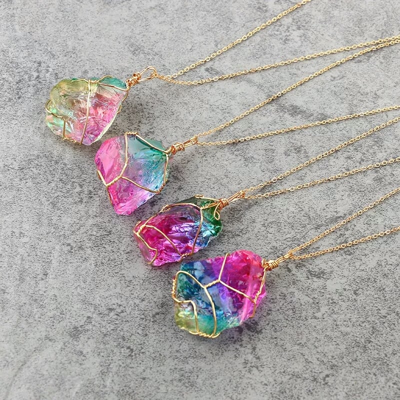 Image of Rainbow Wire Wrapped Pendent Necklace