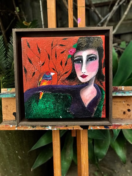 Image of “ Bird dreaming” 36cmx36cm x5cm