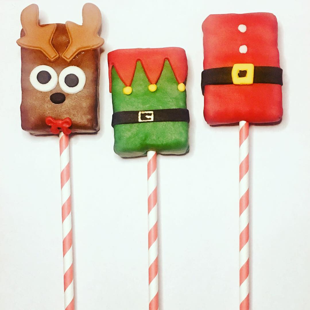 Image of Set of 3 HOMEMADE Covered rice Krispie treats, this set includes One (1) Santa, One (1)Rein