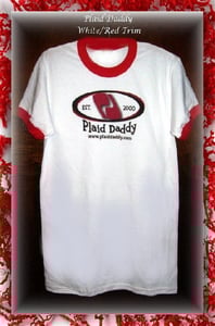 Image of Plaid Daddy Bright White Tee with Red Trim
