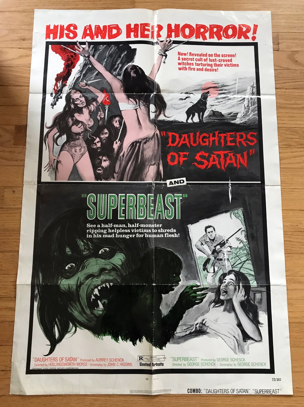 1972 DAUGHTERS OF SATAN/SUPERBEAST U.S. Combo One Sheet Movie Poster