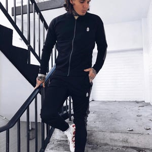 Image of SLIM FIT TRACKPANTS - BLACK/GREY STRIPE