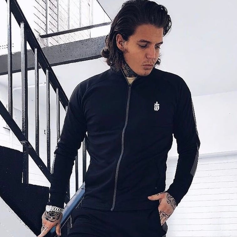 Image of SLIM FIT TRACK JACKET - BLACK/GREY STRIPE