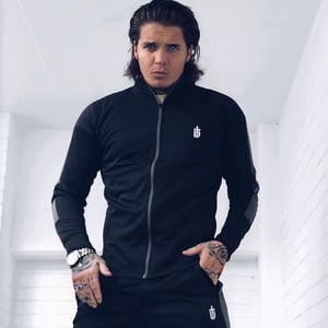 Image of SLIM FIT TRACK JACKET - BLACK/GREY STRIPE