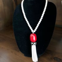 Image 1 of Red, white and black tassel necklace