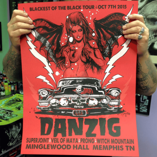 Image of DANZIG silkscreen poster from the Memphis show - limited to 138 - signed and numbered 