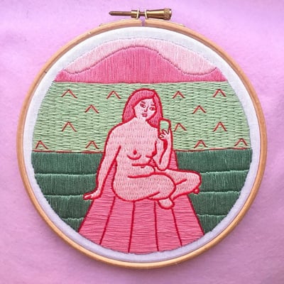 Image of Selfie After the Bath Pink Embroidery