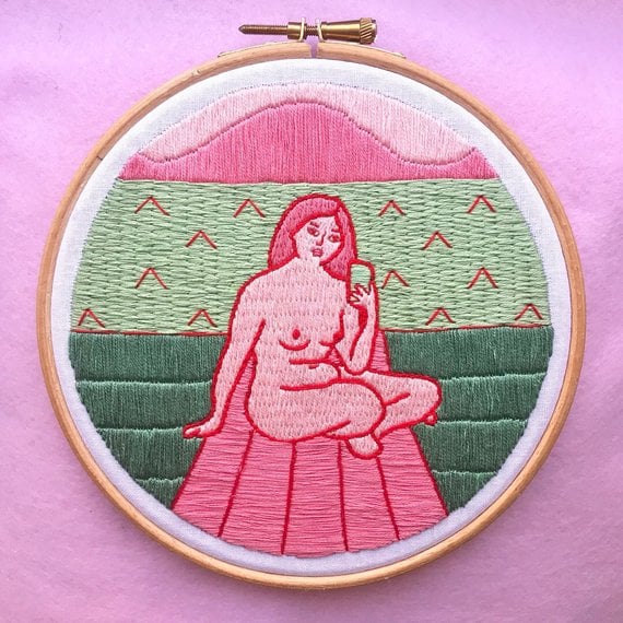 Image of Selfie After the Bath Pink Embroidery