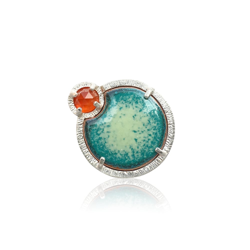 Image of eclipse ring in carnelian and enamel 