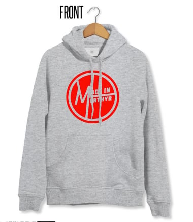 Image of Made in Merthyr - ADULTS unisex Grey HOODIE with Red print logo