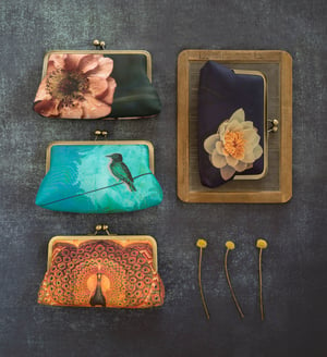 Image of Peacock palace silk clutch bag