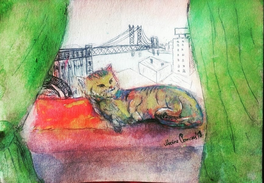 Image of 'The Cat." Watercolor