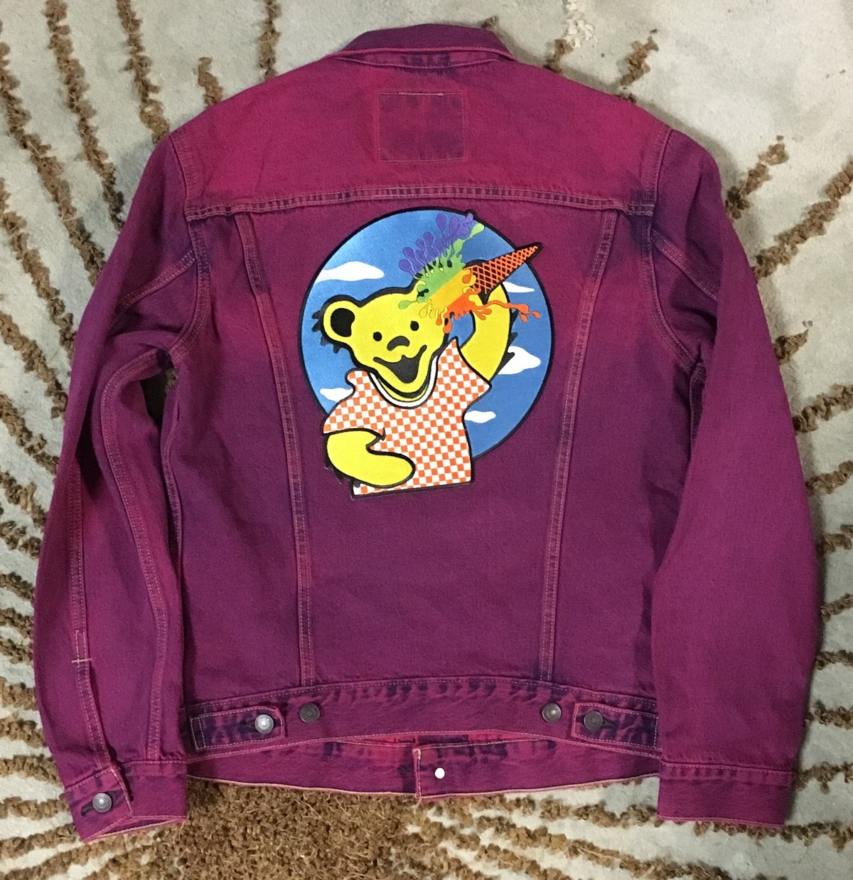 NEW Custom Dyed Ice Cream Bear Embroidered Vintage Levi’s Jacket!! - Medium!